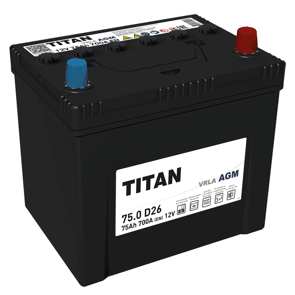 Аккумулятор Аккумулятор TITAN AGM 6СТ-75.0 VRLA D26 B00