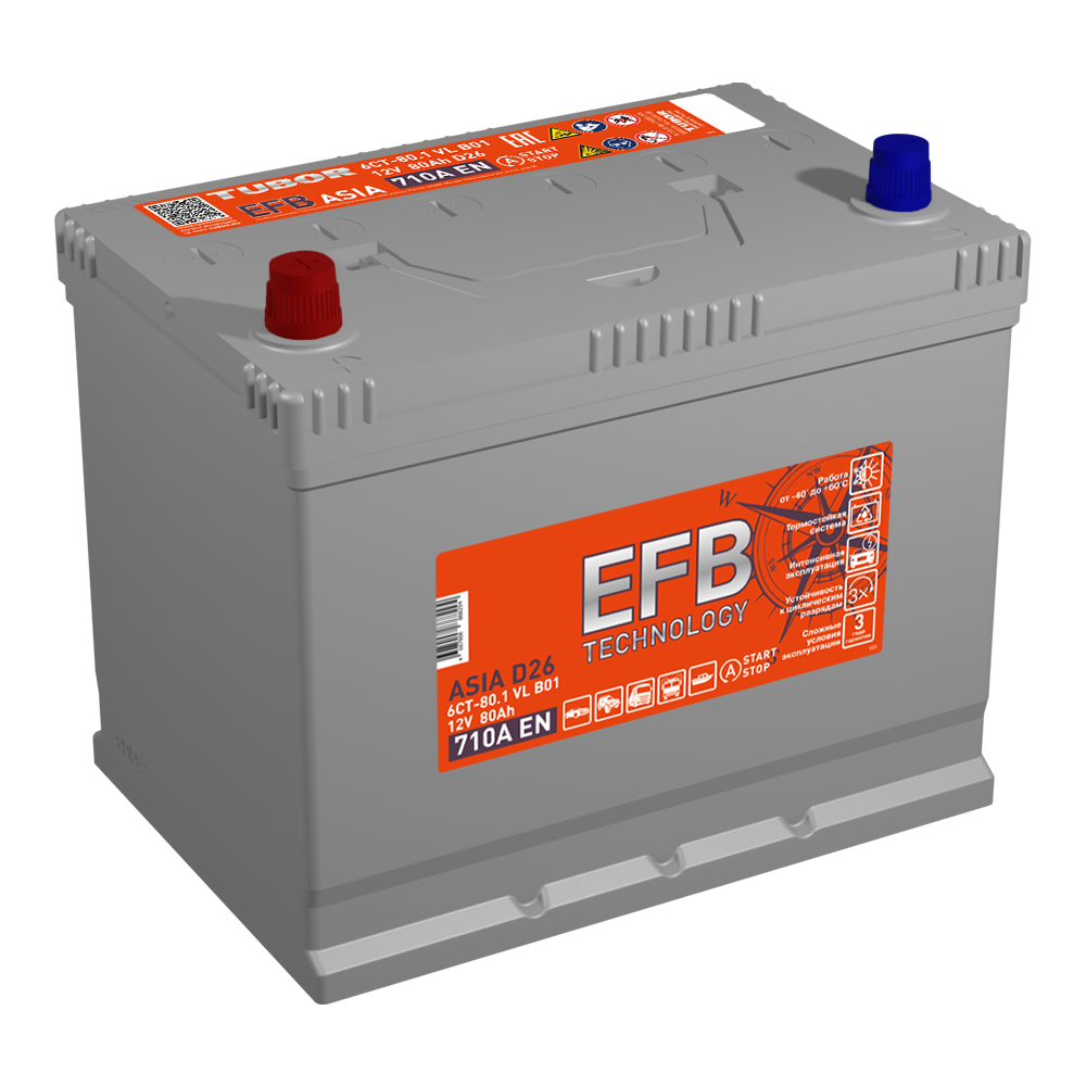 Аккумулятор Аккумулятор TUBOR ASIA EFB 6СТ-80.1 VL B01